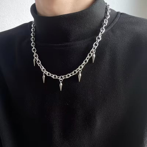 Men's Cable Chain Necklace with Spike Pendants