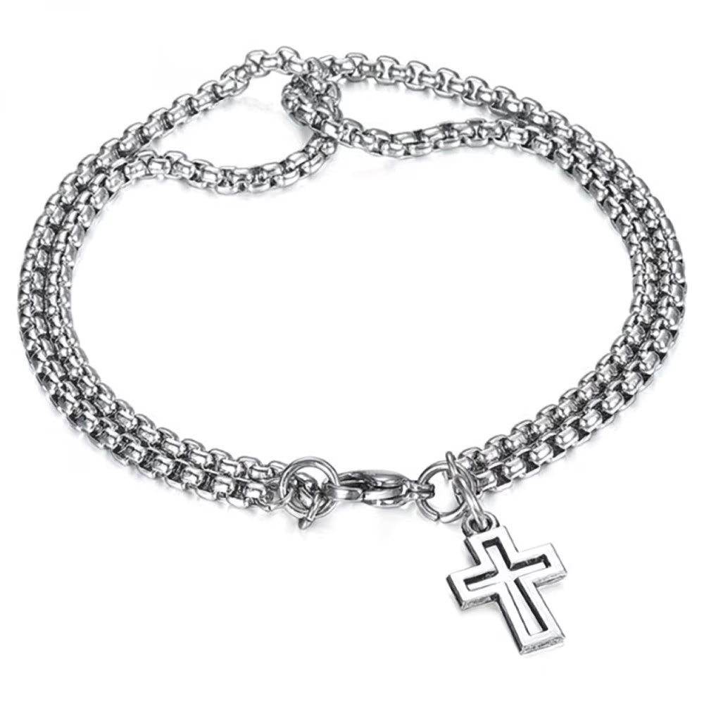 Men's Double-Strand Bracelet with Cross Charm