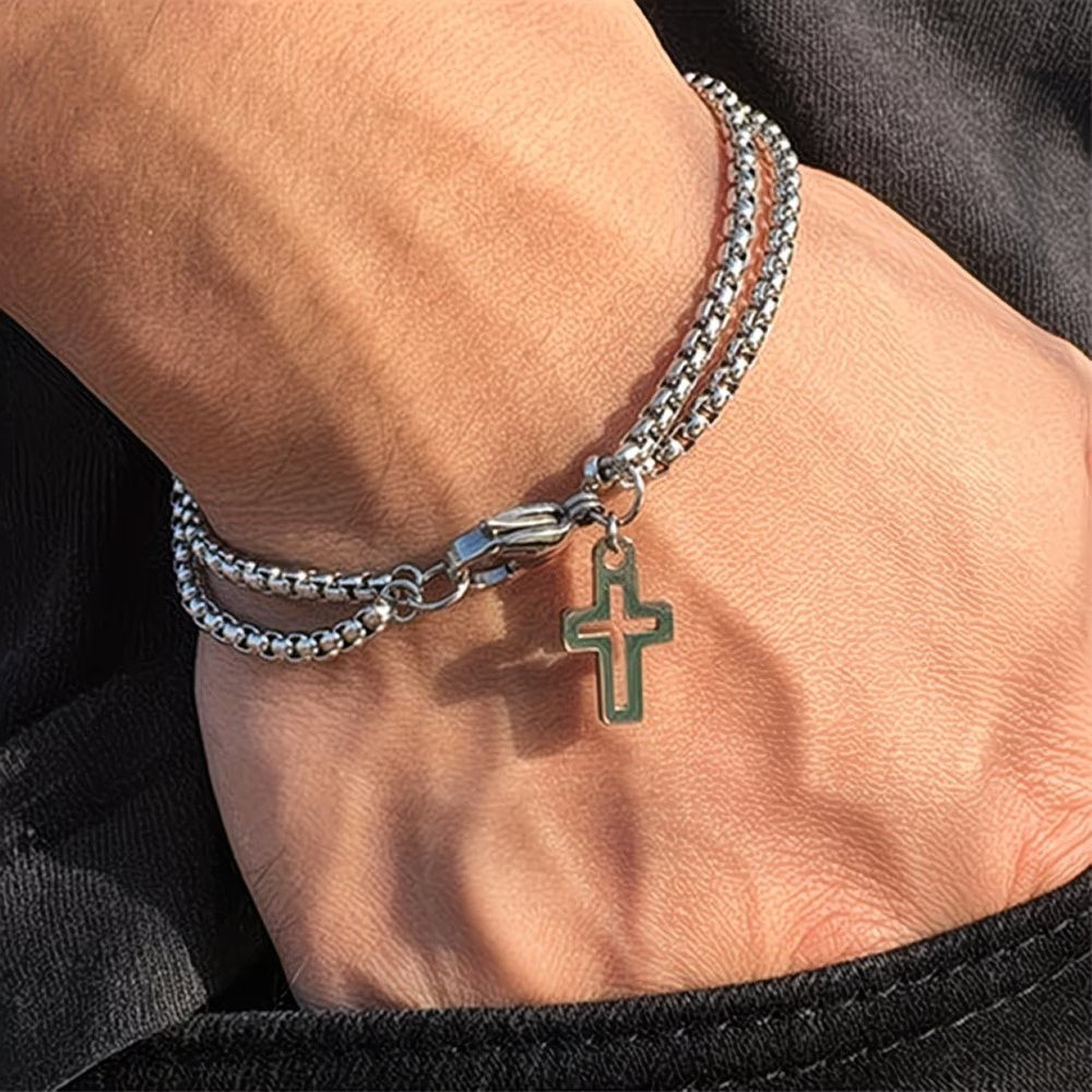 Men's Double-Strand Bracelet with Cross Charm