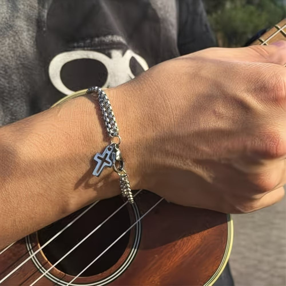 Men's Double-Strand Bracelet with Cross Charm