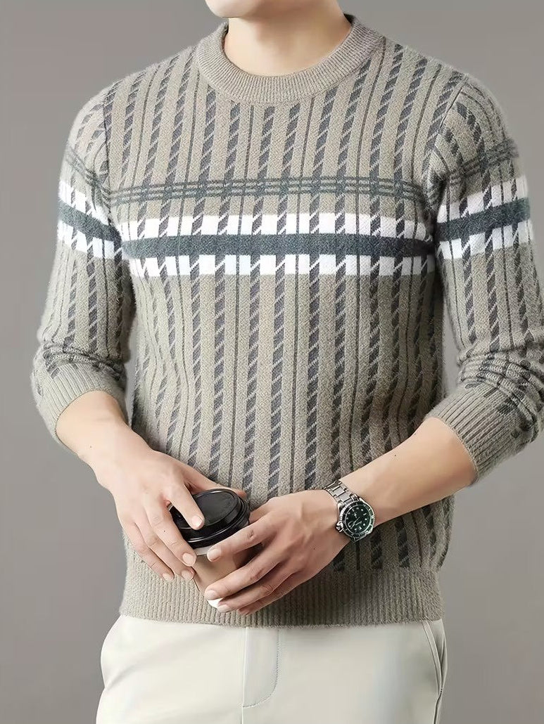 Men's Geometric Knit Crew Neck Sweater
