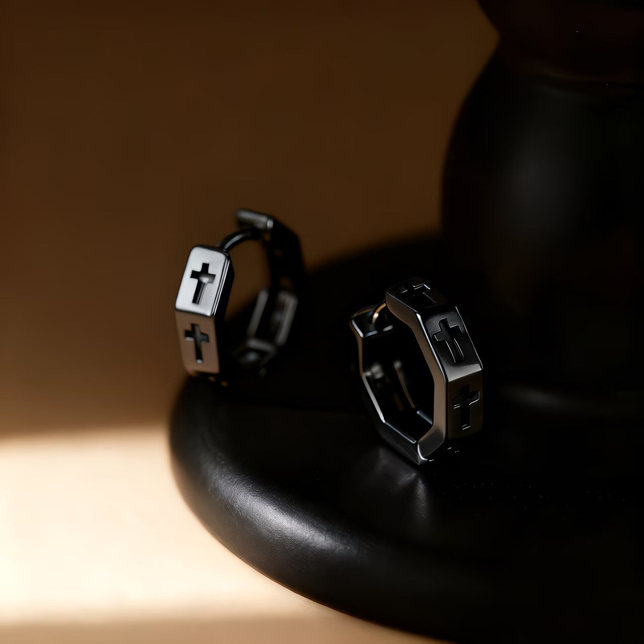 Men's Hexagonal Hoop Earrings with Cross Motifs
