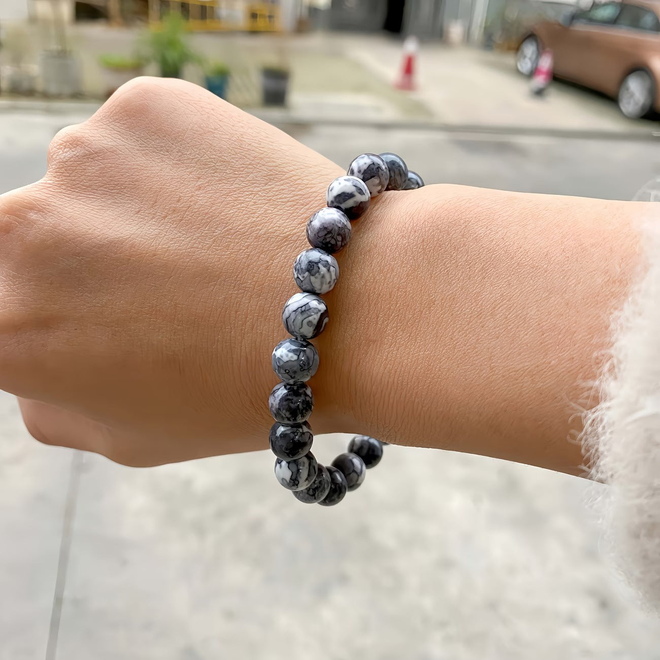 Men's Marbled Bead Stretch Bracelet
