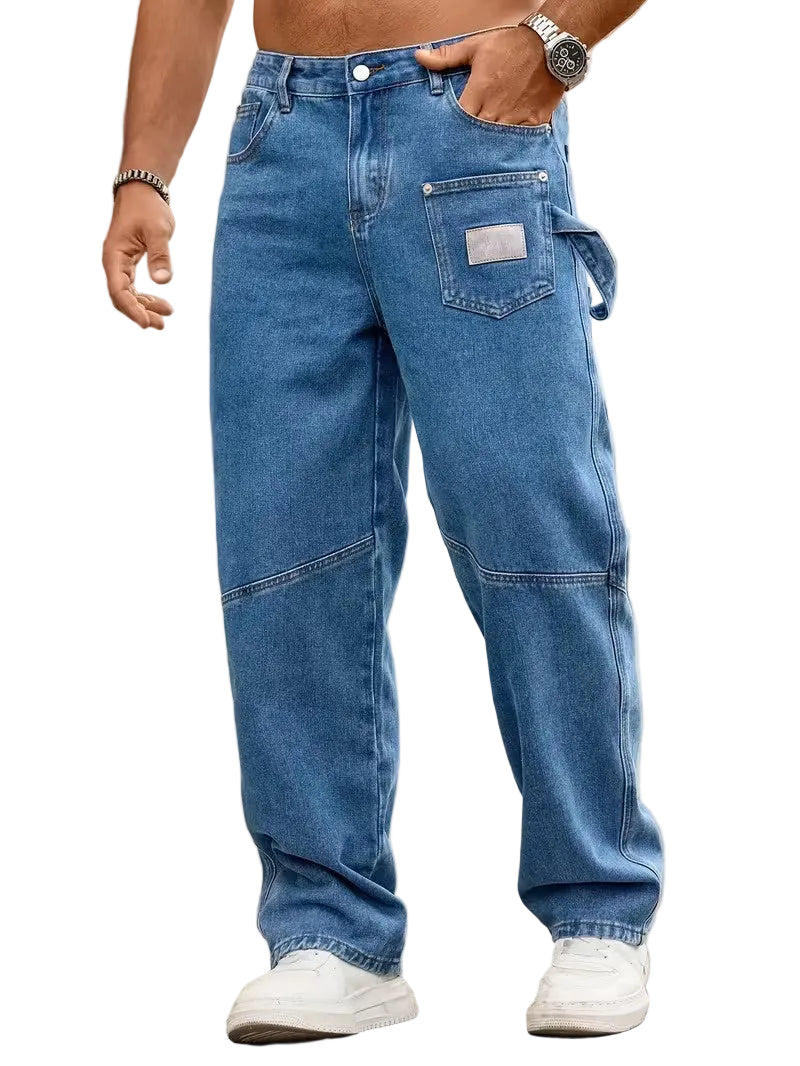 Men's Multi-Pocket Jeans with Side Loop