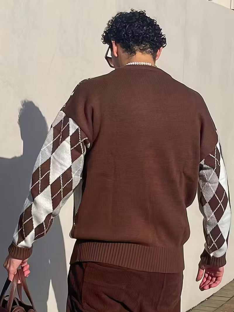 Men's Split-Panel Crew Neck Sweater