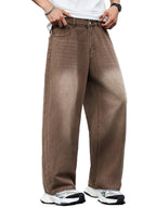 Men's Wide-Leg Jeans with Faded Wash Effect