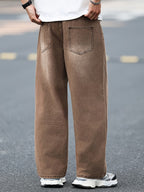 Men's Wide-Leg Jeans with Faded Wash Effect