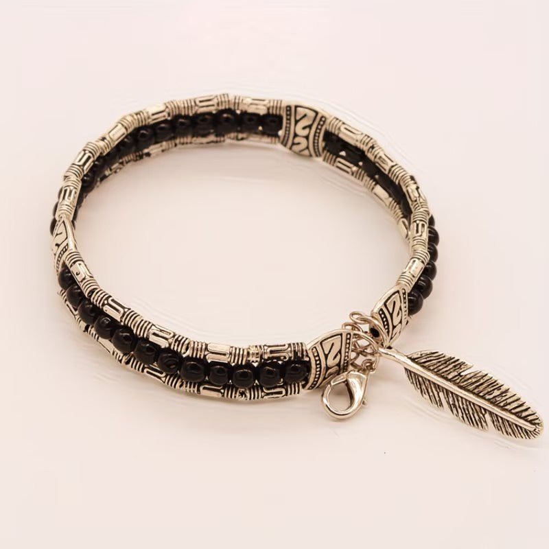 Women's Beaded Bracelet with Feather Charm