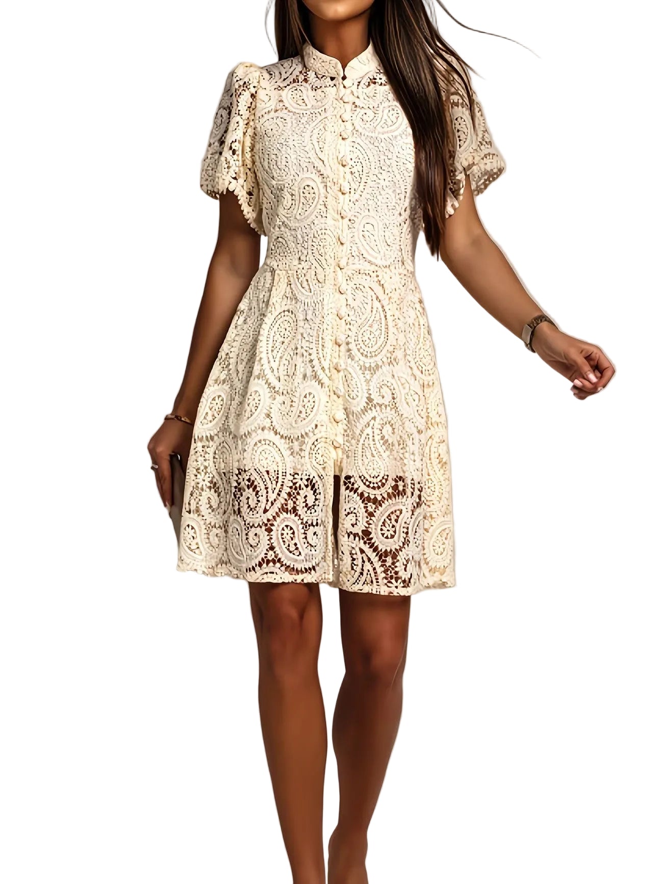 Women's Button Front Lace Mini Dress