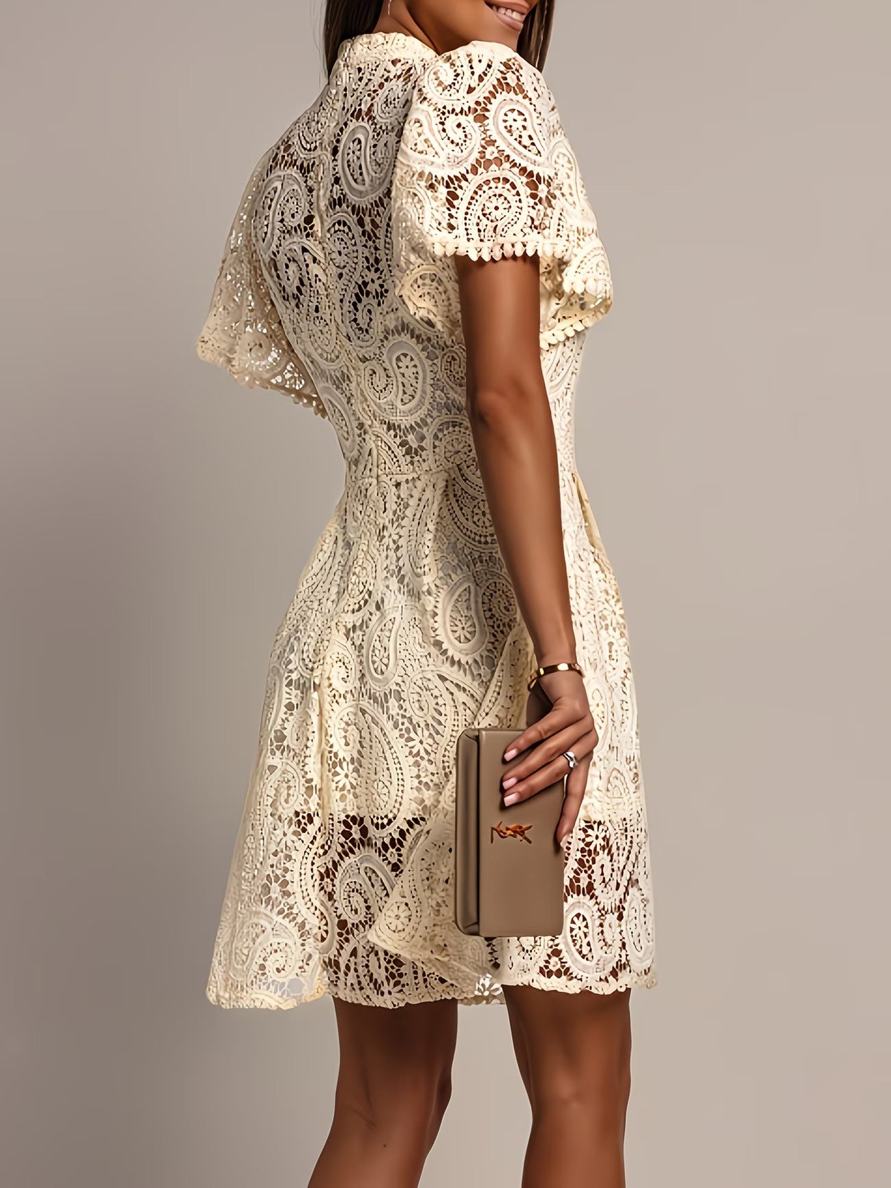 Women's Button Front Lace Mini Dress