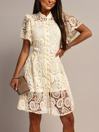 Women's Button Front Lace Mini Dress