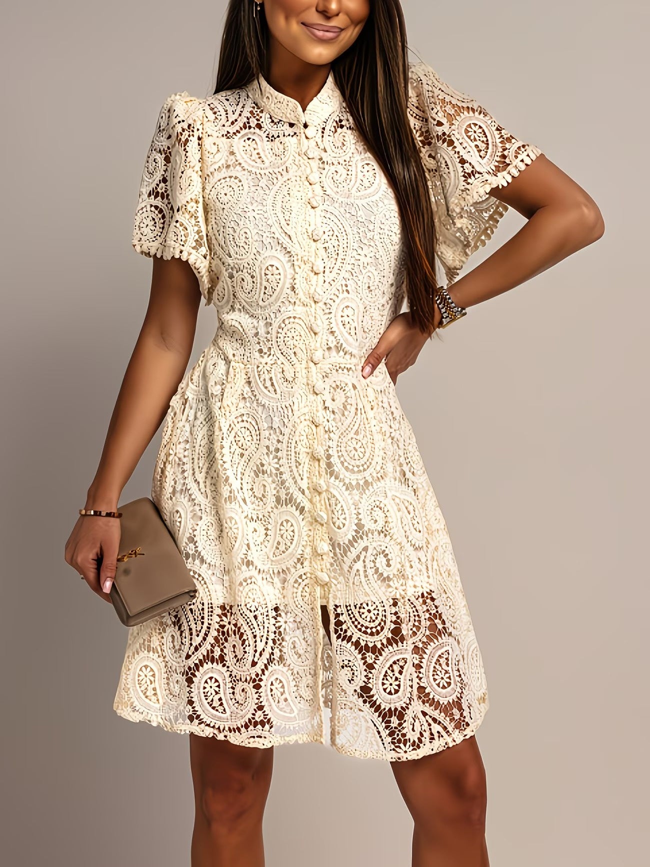 Women's Button Front Lace Mini Dress