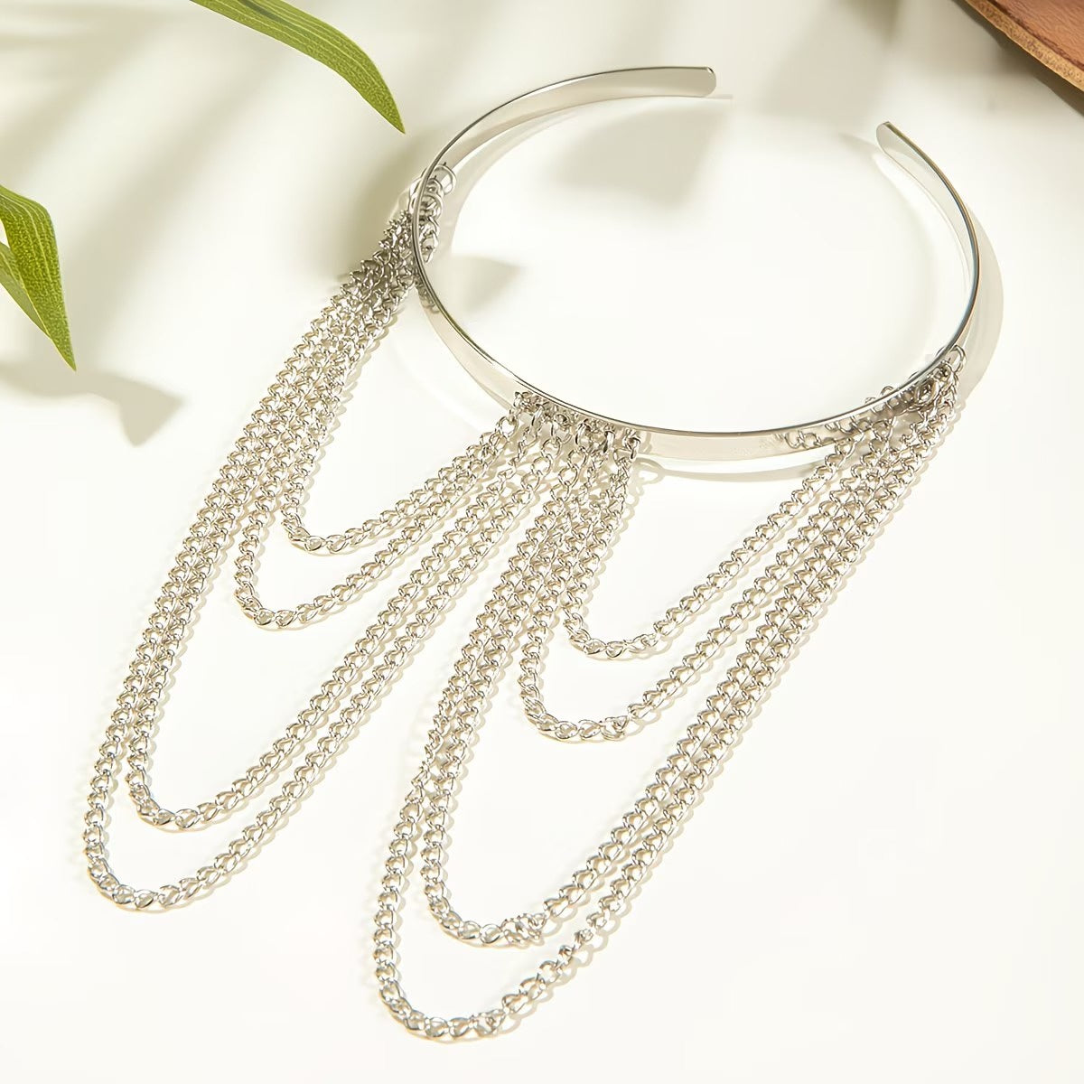 Women's Cuff Bracelet with Layered Chains