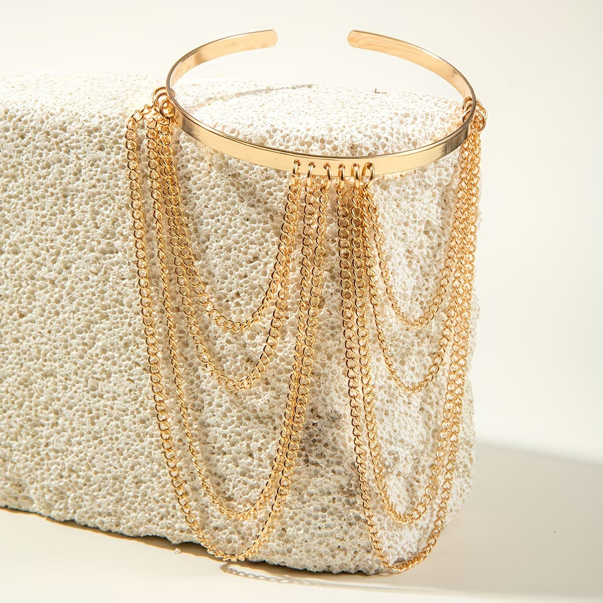 Women's Cuff Bracelet with Layered Chains