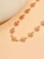 Women's Floral Motif Necklace with Faux Pearls