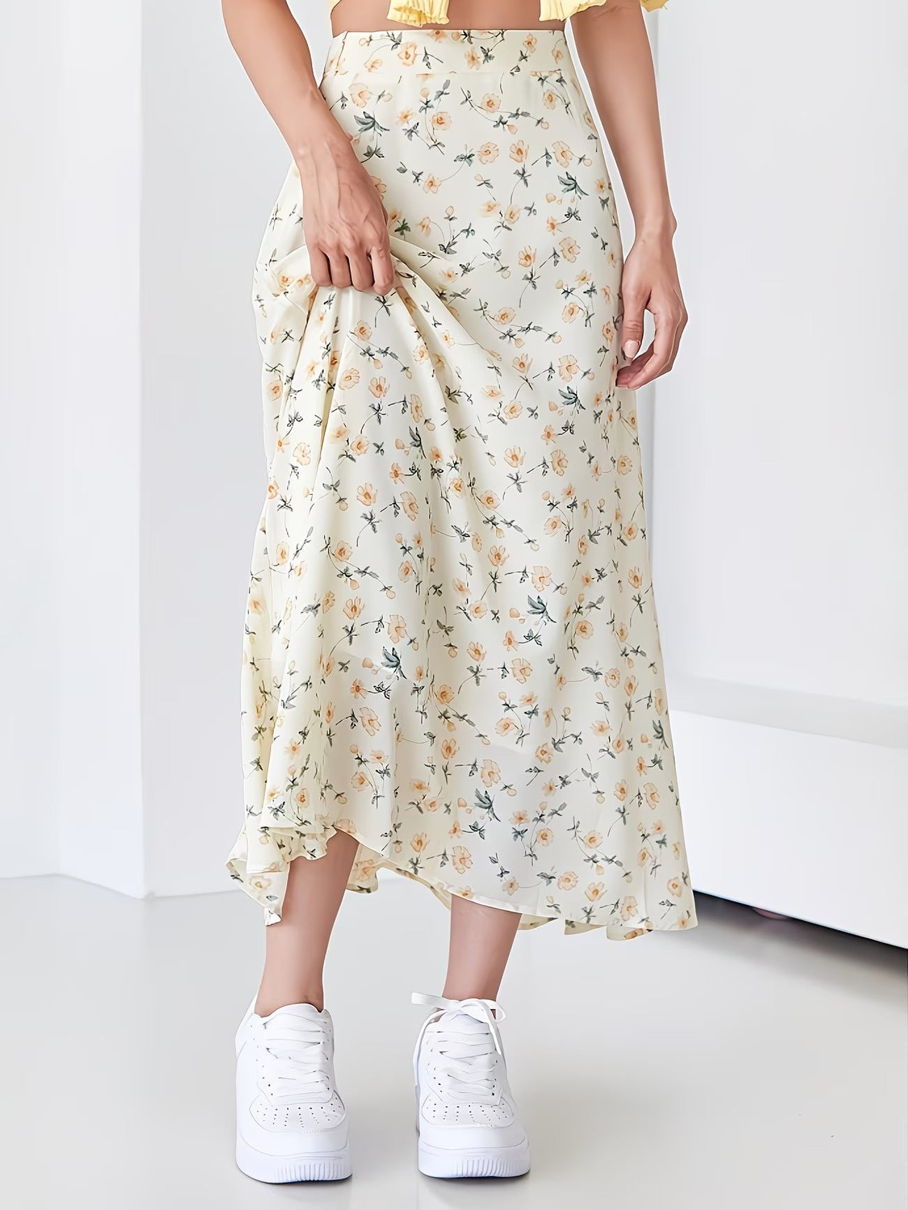 Women's Floral Print A-Line Midi Skirt