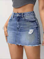 Women's Mini Skirt with Frayed Hem