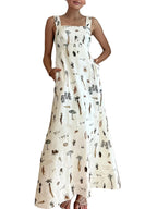 Women's Printed Maxi Dress with Back Tie