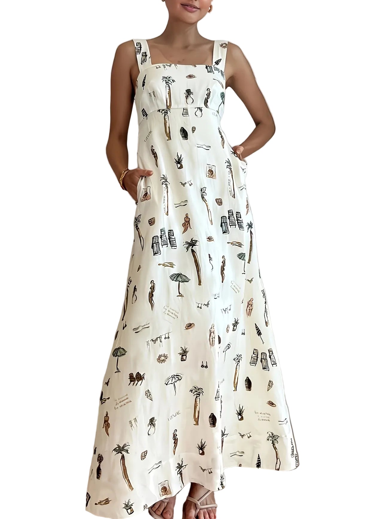 Women's Printed Maxi Dress with Back Tie