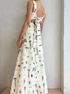 Women's Printed Maxi Dress with Back Tie