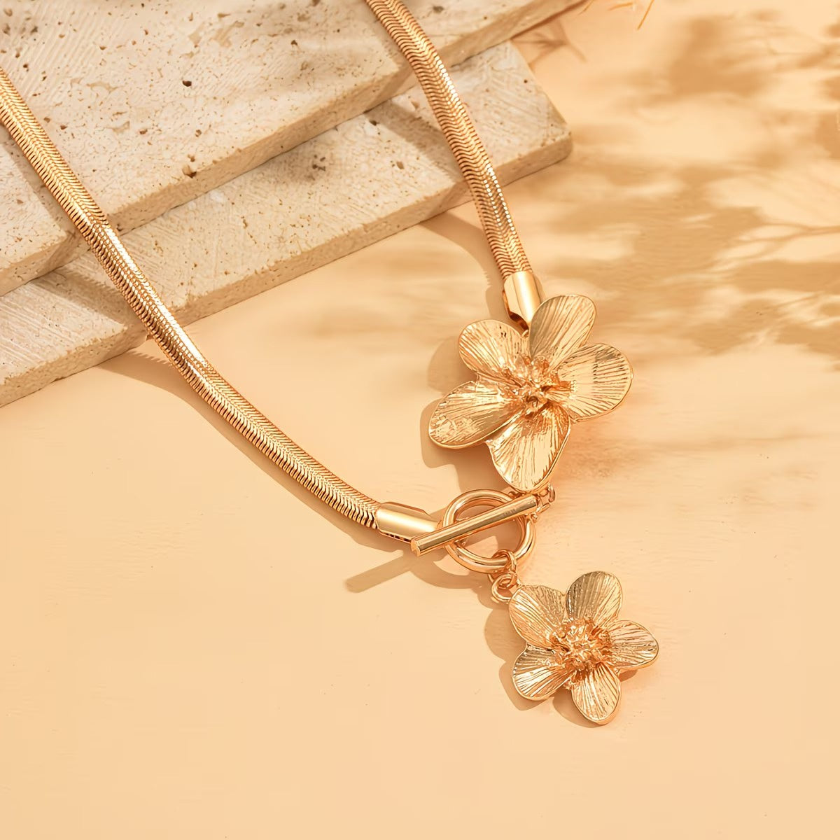 Women's Snake Chain Necklace with Floral Charms