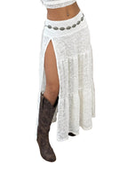 Women's Tiered Lace Maxi Skirt with Side Slit